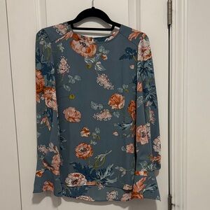 LOFT Floral Blouse in Blue and Peach